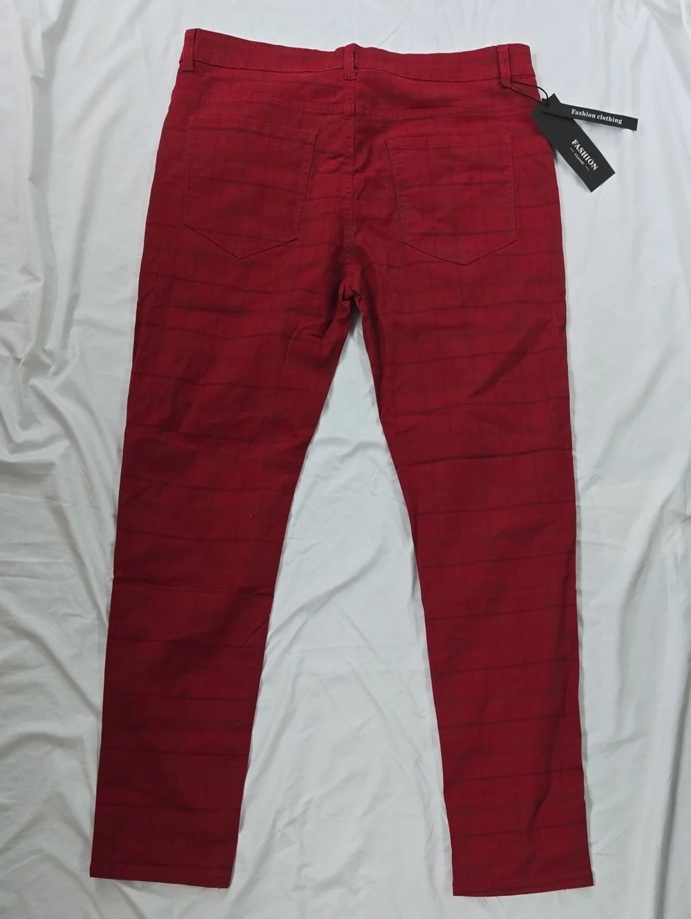 Men's Red Plaid Pants, Plaid Lines Black And Some Blue